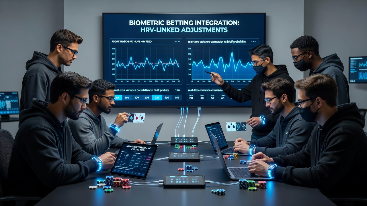 Card players using biometric wearables during digital sessions to monitor heart rate variability and adjust betting patterns in real time