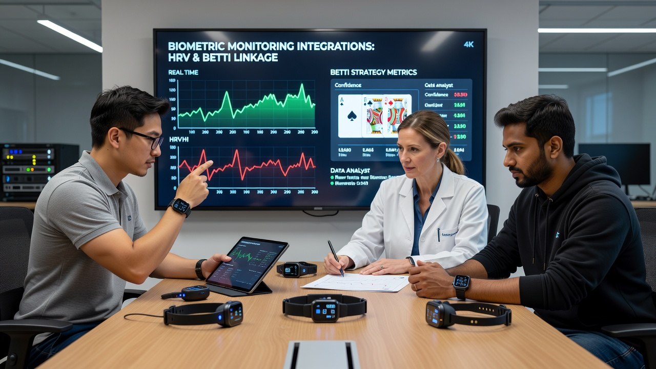 Close-up view of wearable device syncing heart rate data with a digital card gaming interface during an anonymous session