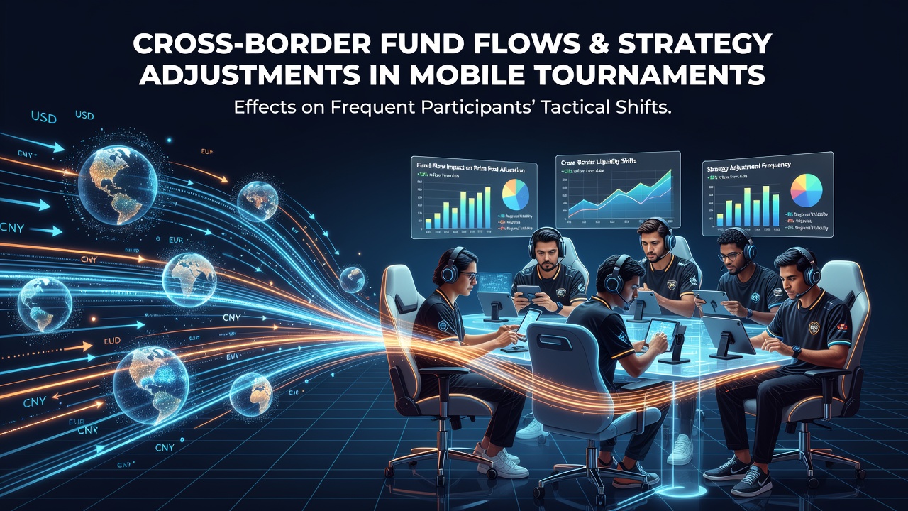 Mobile tournament players adjusting strategies based on international fund transfers