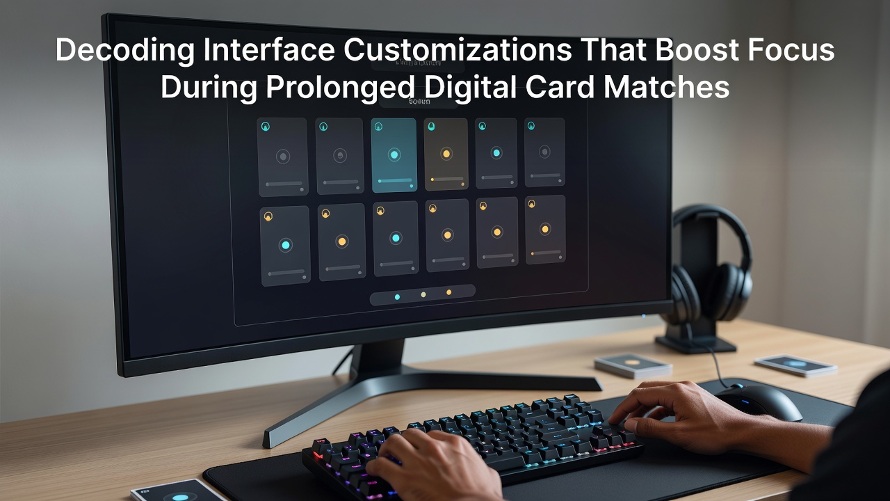 Digital card game interface showing customizable focus-enhancing features like dark mode and minimized panels