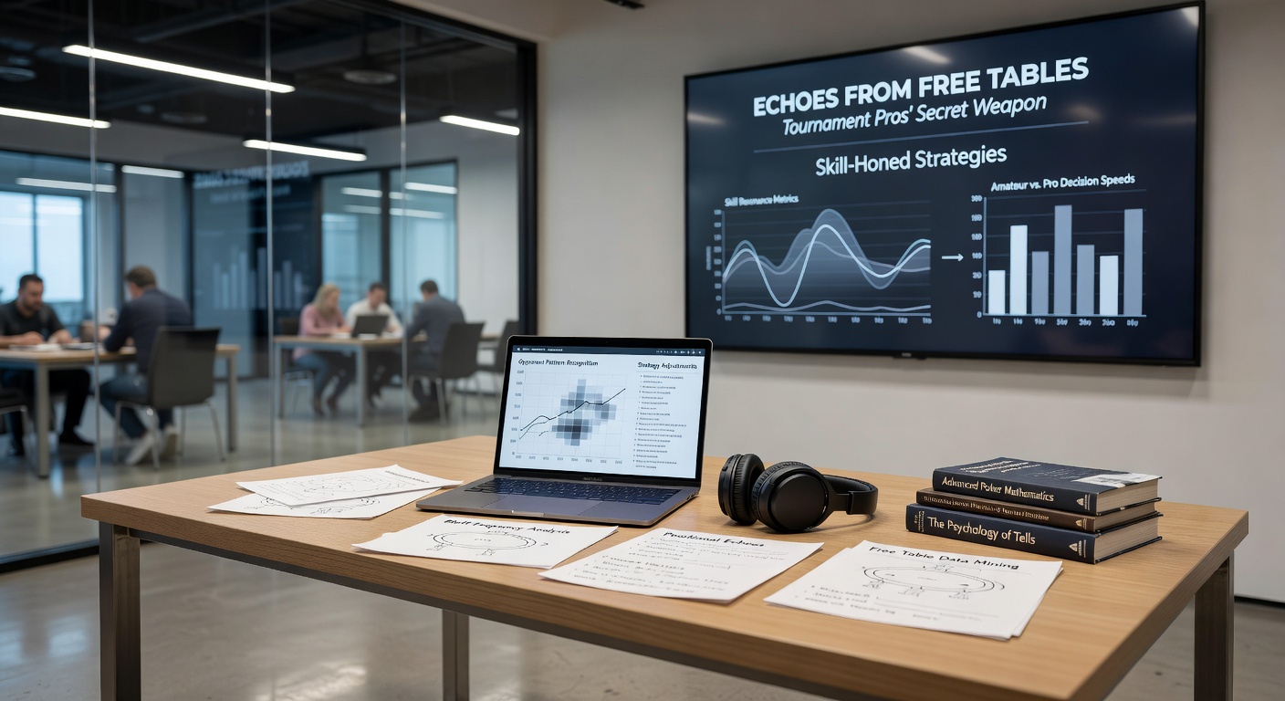 Dynamic freeroll tournament scene with players at virtual tables, stacks flying amid intense late-stage action, underscoring the competitive edge in skill development