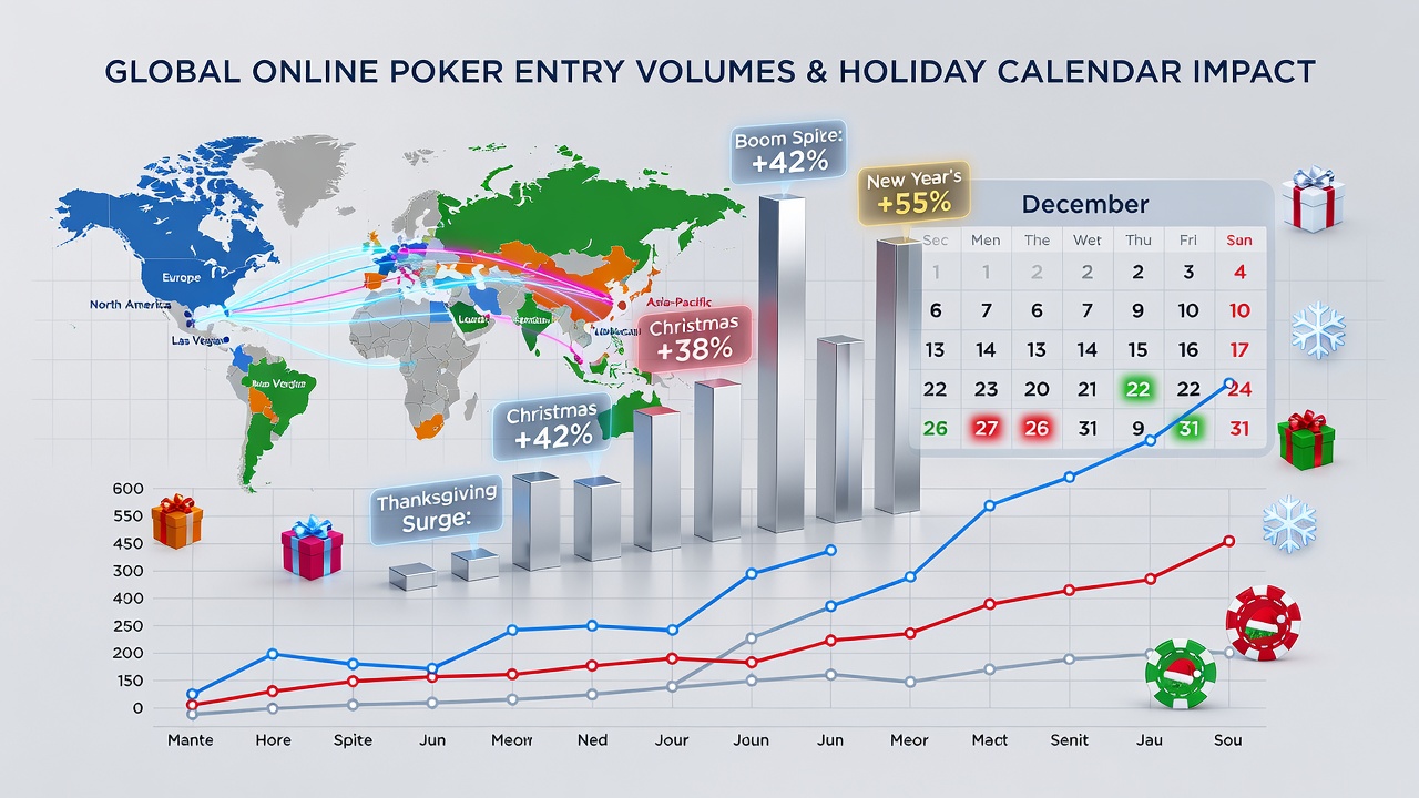 Charts displaying entry volume changes during major global holidays for online poker platforms