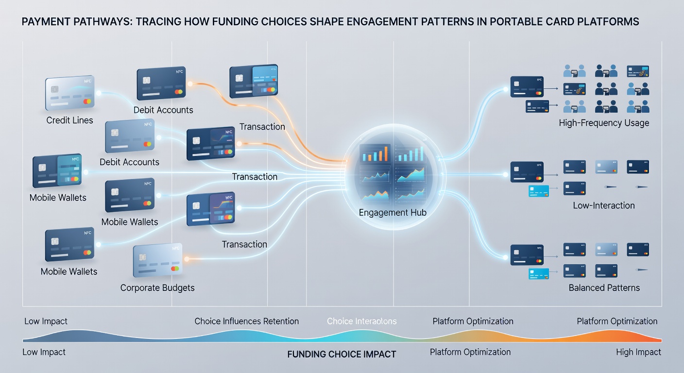 Analytics dashboard displaying engagement metrics segmented by funding method on a portable card platform