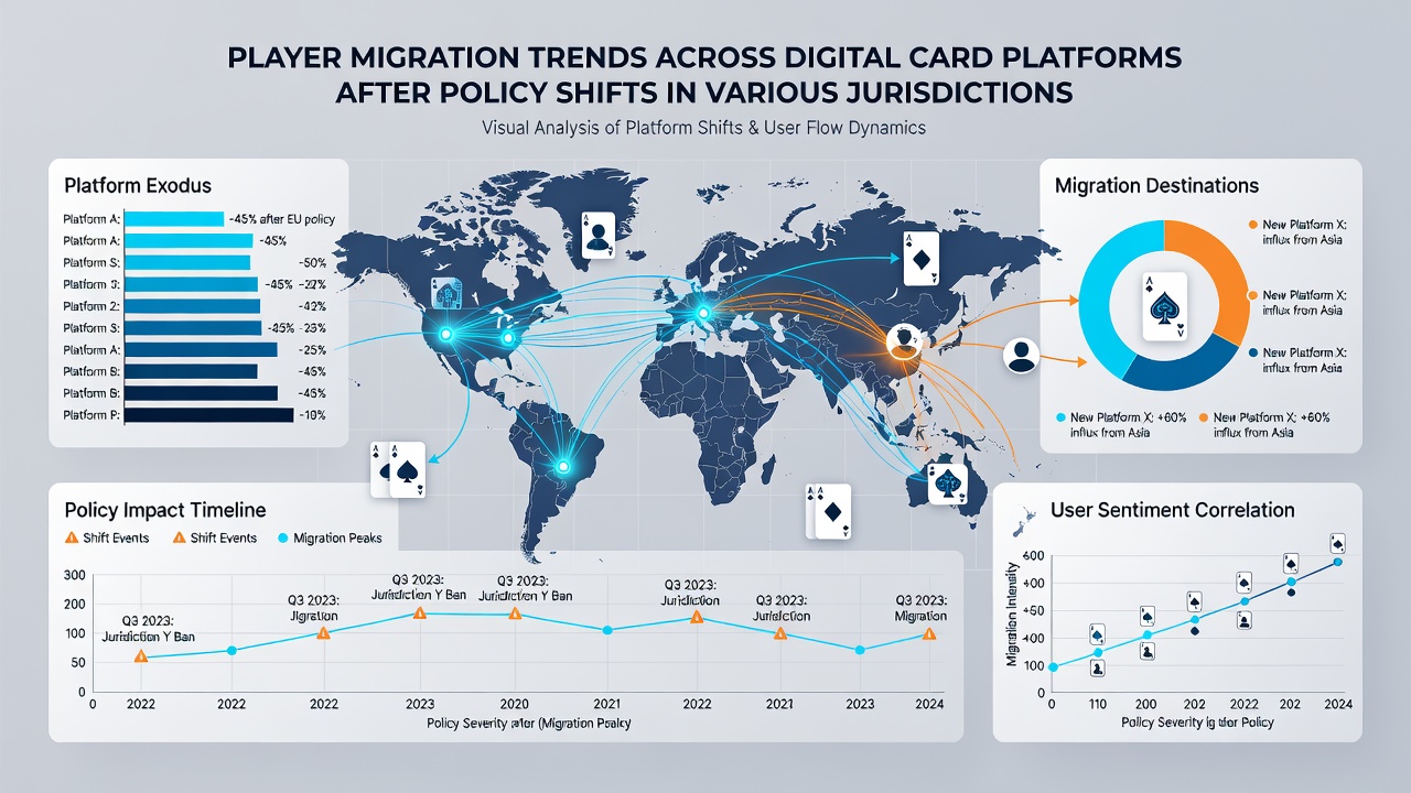 Analytics dashboard showing regional player distribution changes on card gaming platforms